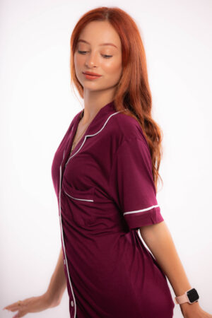 Pyjama Aphrodite Deux pièces rouge foncé en cotton