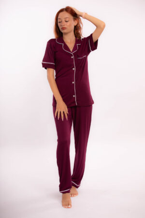 Pyjama Aphrodite Deux pièces rouge foncé en cotton