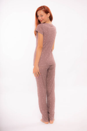 Pyjama Nadine Deux pièces marrons avec motifs en cotton