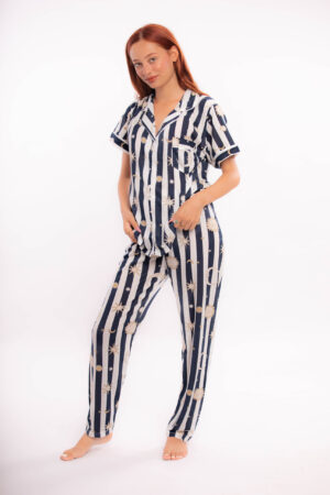 Pyjama Sabine Deux pièces noir et blanc avec motifs en cotton