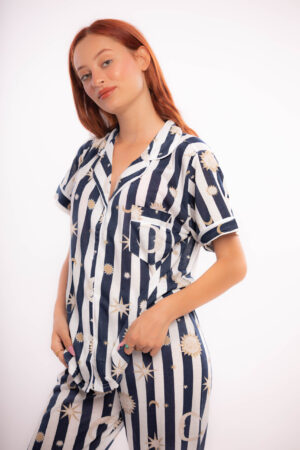 Pyjama Sabine Deux pièces noir et blanc avec motifs en cotton