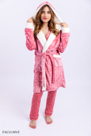 Robe de Chambre Charlotte: Robe de Chambre Polaire Rose pointillé mi-long