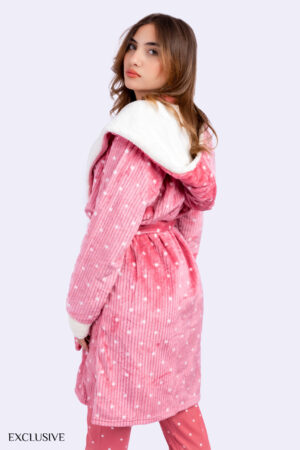Robe de Chambre Charlotte: Robe de Chambre Polaire Rose pointillé mi-long