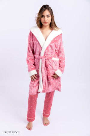 Robe de Chambre Charlotte: Robe de Chambre Polaire Rose pointillé mi-long