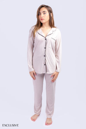Pyjama Aline: Deux pièces en cotton grège