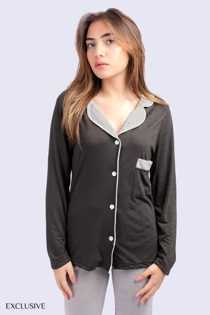 Pyjama deux-pièces femme coton gris motifs français style décontracté main image 0