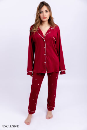 Pyjama Denise: Deux pièces en cotton motif coeur