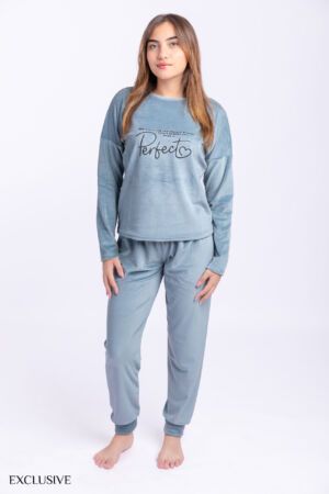 Pyjama Lydia: Deux pièces en velours bleu pétrole