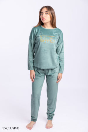 Pyjama Lydia: Deux pièces en velours vert d'eau