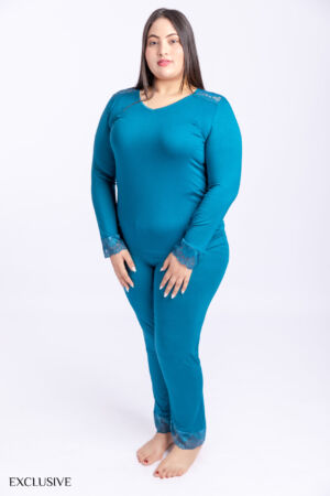 Pyjama Nora Oversize : Deux pièces en cotton détails dentelle