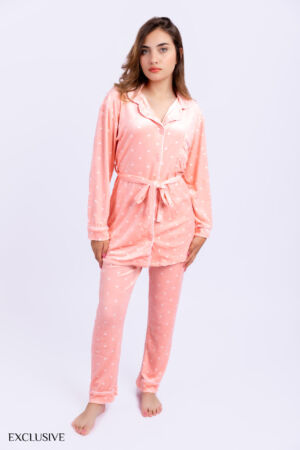 Pyjama Olivia rose: Deux pièces en velours pointillés
