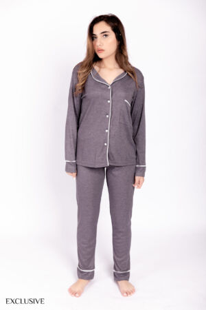 Ensemble Pyjama Anna : Chemise Rayée et Pantalon Gris