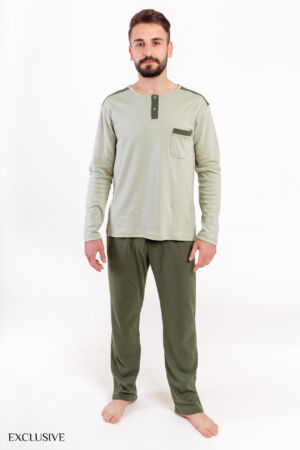 Pyjama Homme Cédric Confort: Pull Boutonné & Pantalon - Vert