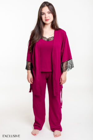 Ensemble Jasmine Magenta: Pyjama Dentelle & Pantalon Confort