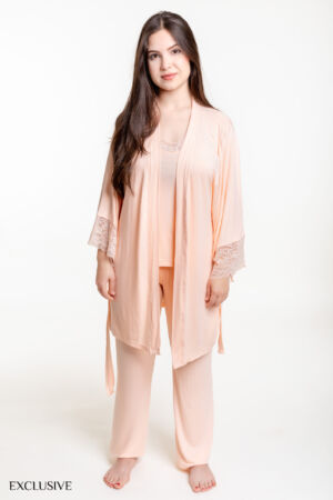Ensemble Jasmine Pyjama 3 Pièces Dentelle Coton Lycra - Saumon