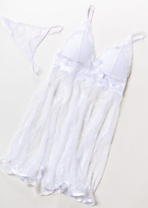 Ensemble Lingerie Charmel: Nuisette et String en Dentelle Blanche