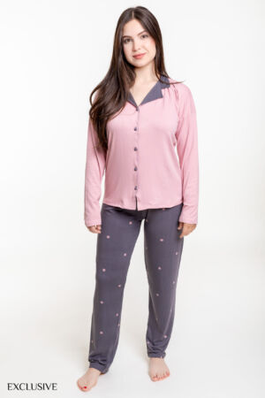 Ensemble Pyjama Jessica Étoile Rose - Chemise et Pantalon Coton