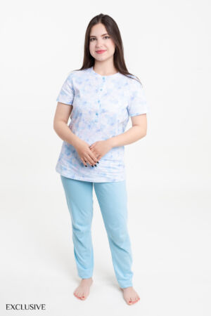 Ensemble Pyjama Emmy: Pull Motif Papillon & Pantalon Uni - Bleu Ciel