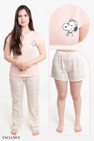 Ensemble Pyjama Lisa 3 Pièces: Pull, Pantalon & Short - Coton Rose poudré / Jaune