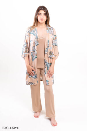 Ensemble Jasmine: Kimono, Débardeur Dentelle & Pantalon - Crème