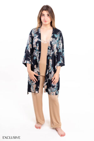 Ensemble Jasmine: Kimono, Débardeur Dentelle & Pantalon - Vert