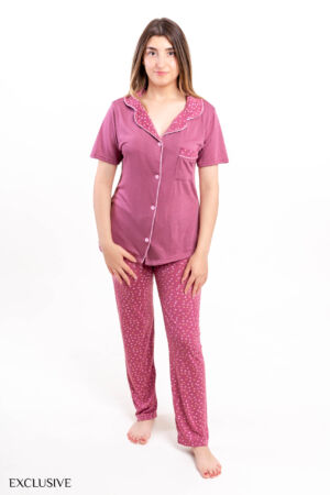 Ensemble Pyjama Caline Coton Magenta avec Imprimés Cœurs - Été
