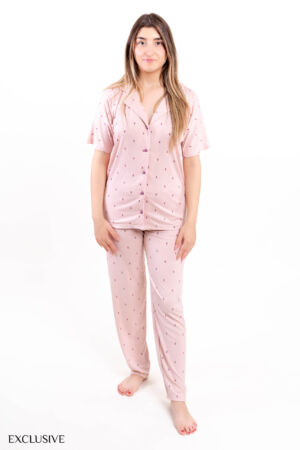 Ensemble Pyjama Mirabis en Coton Rose Poudré: Chemise et Pantalon Élégant