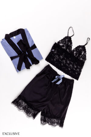 Tessa Ensemble Lingerie Féminine: Déshabillé, Débardeur Dentelle & Short Satiné
