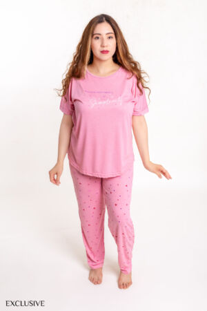 Ensemble Arya Pyjama Oversize: Pull et Pantalon Coton Rose 3XL-5XL