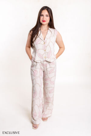 Ensemble Kamilia: Chemise Sans Manches & Pantalon Imprimé Feuilles - M à 3XL