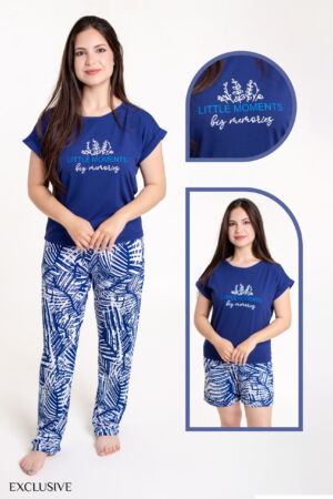 Ensemble Lisa Été: Pull Imprimé & Bas Dégradés Bleu Roi - Coton