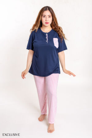 Ensemble Pyjama Marie : Pull Boutonné & Pantalon Rayé Oversize - Coton