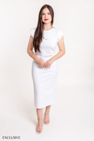 Robe Élégance en Coton - Col Rond et Drapé Latéral - Blanc S-XL