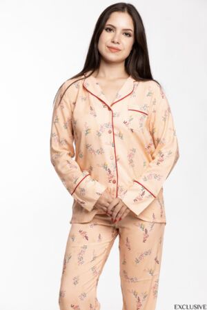Ensemble Colette Floral : Chemise Satinée et Pantalon Élastique Élégant