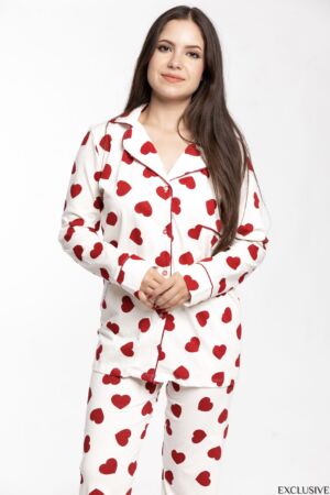 Ensemble Colette Amour : Chemise et Pantalon Coton à Motif Cœurs