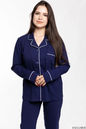 Ensemble Pyjama Colette Bleu Marine : Chemise et Pantalon Confortable en Coton