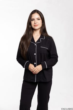 Ensemble Pyjama Colette Noir : Chemise et Pantalon Confort pour l'Hiver