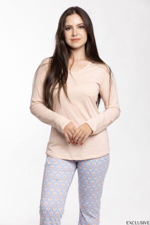 Pyjama Nirvana Beige Rosé et Bleu Ciel - Pull Col Rond & Pantalon