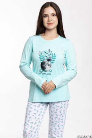 Pyjama Nirvana Bleu Turquoise : Confort Chic en Pull et Pantalon Fleuri