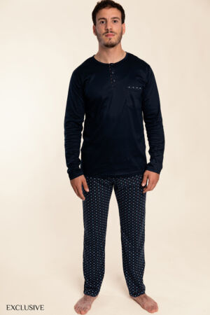 Pyjama Simon Homme en Coton : Pull Col Rond et Pantalon Élastique