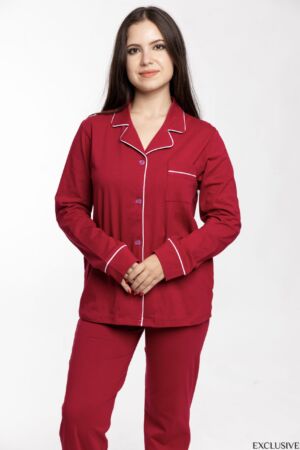 Ensemble Pyjama Colette Rouge Bordeaux : Chemise & Pantalon Élégants d'Hiver