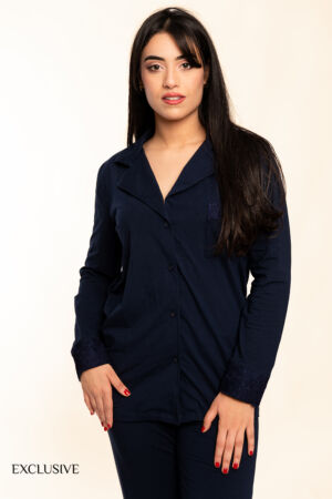 Ensemble Pyjama Colette Bleu Coton avec Dentelle