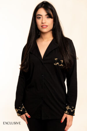 Ensemble Pyjama Colette Noir Coton avec Dentelle