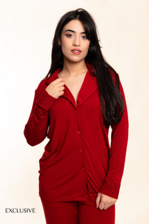 Ensemble Pyjama Colette Rouge Coton avec Dentelle