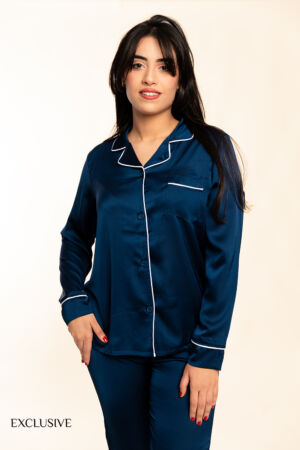 Ensemble 2 Pièces de Pyjama Colette en Satin Bleu