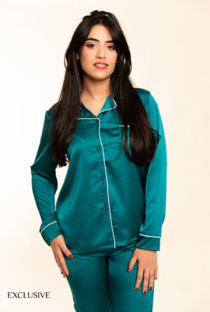 Ensemble 2 Pièces de Pyjama Colette en Satin Turquoise