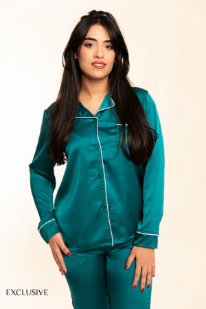 Ensemble 2 Pièces de Pyjama Colette en Satin Turquoise