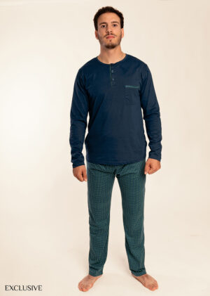 Pyjama Simon II Homme en Coton : Pull Col Rond et Pantalon Élastique