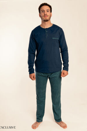 Pyjama Simon II Homme en Coton : Pull Col Rond et Pantalon Élastique