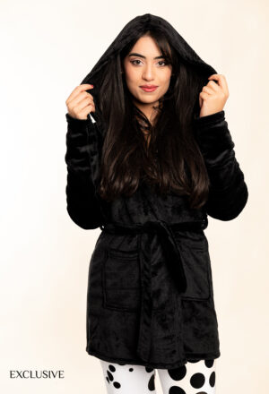 Robe de Chambre Femme En Polaire Noir